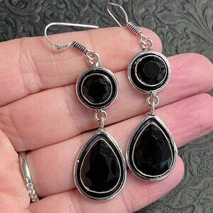 Faceted Black Onyx Earrings Crystal Stone Jewelry